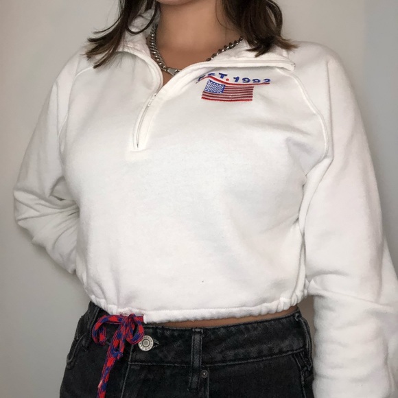 forever 21 white zip up drawstring top - Picture 2 of 5